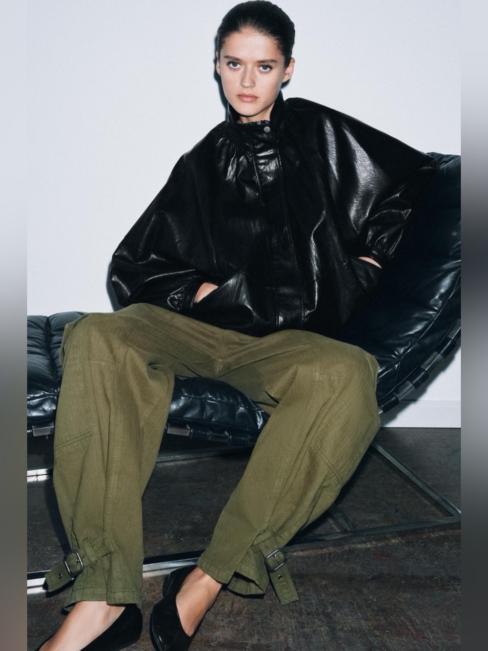 Zara ZW collection faux leather bomber jacket